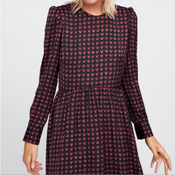 Zara Heart Print Smock Dress, Size S. - Picture 2 of 13